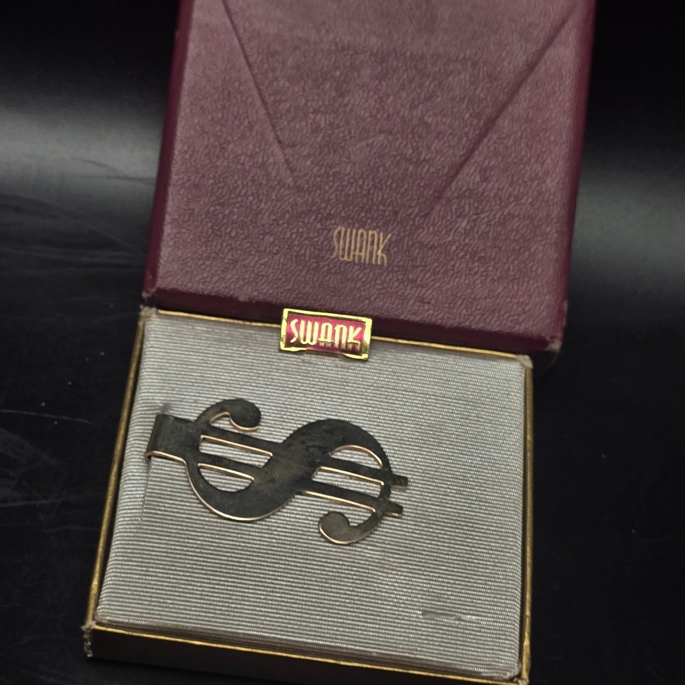 Vintage Swank Dollar Sign Money Clip Gold Tone In Box